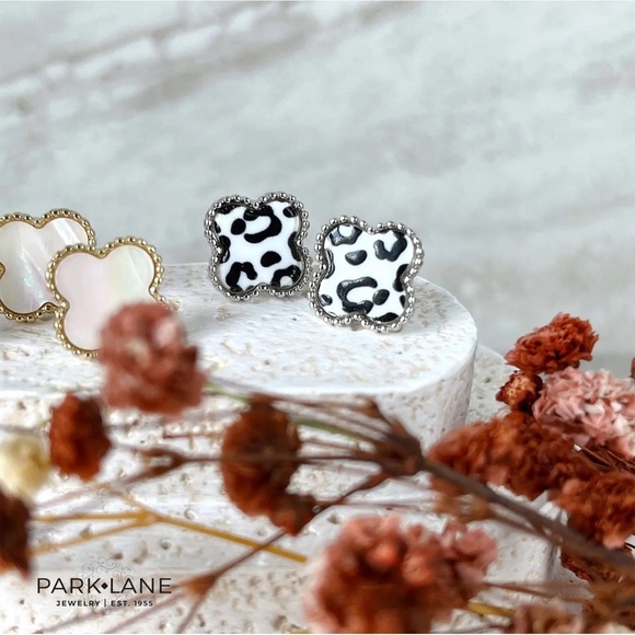 Park Lane Lana Earrings | Black and White Leopard | Stud Earrings | 1/2” | New - Picture 2 of 5